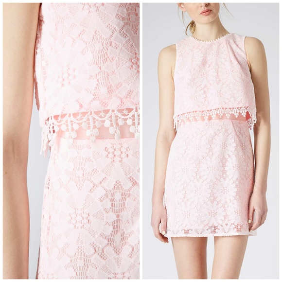 Topshop Dresses & Skirts - TOPSHOP Light Pink Wheel Lace Crop Dress